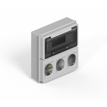 Caja ip65 12 polos con modulo para 3 tomas