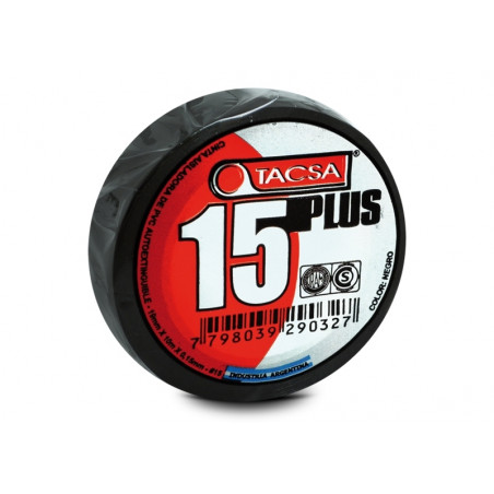 Rollo cinta tacsa 16 pvc 15 plus 19mm x 20mts. negro
