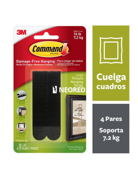 TIRA 3M SUJETA CUADROS GRANDE NEGRO 4 uni.