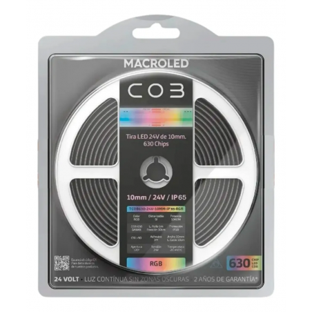 TIRA COB 630 LED RGB 24V IP65 10W 5MTS.