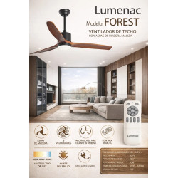 VENTILADOR LUMENAC FOREST TECHO LUZ ASPAS MASERA NEGRO