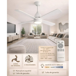VENTILADOR LUMENAC BRISA TECHO LUZ ASPAS MADERA BLANCO