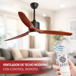 VENTILADOR LUMENAC FOREST TECHO LUZ ASPAS MASERA NEGRO